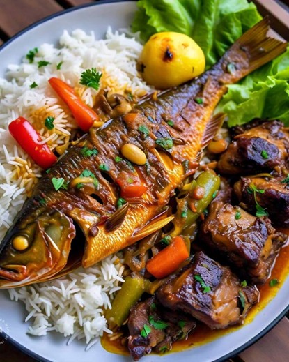 Traditional Thieboudienne, Senegal’s national dish, served during a Danfo Africa food tour.